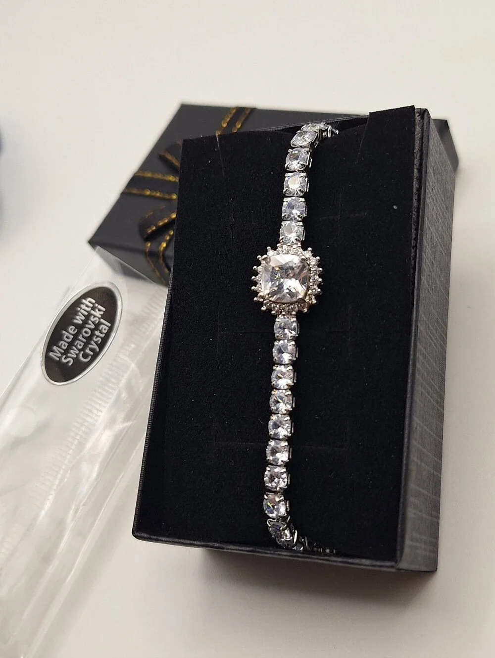 Swarovski NWT Clear Crystal Halo Tennis Bolo Slider Bracelet